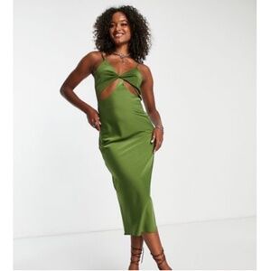 4th & Reckless Tall satin midi dress in Olive-Green